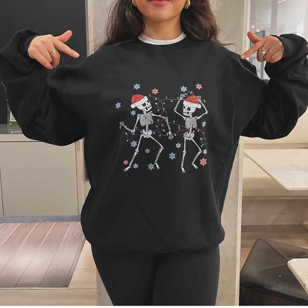 Christmas Holiday Sweater Dancing Skeletons Crewneck